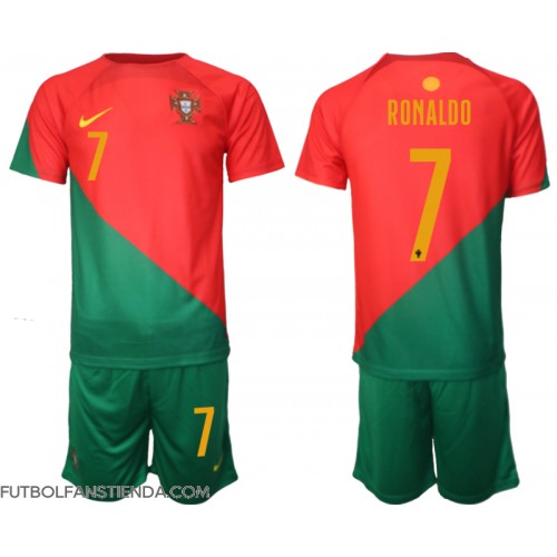 Portugal Cristiano Ronaldo #7 Primera Equipación Niños Mundial 2022 Manga Corta (+ Pantalones cortos)